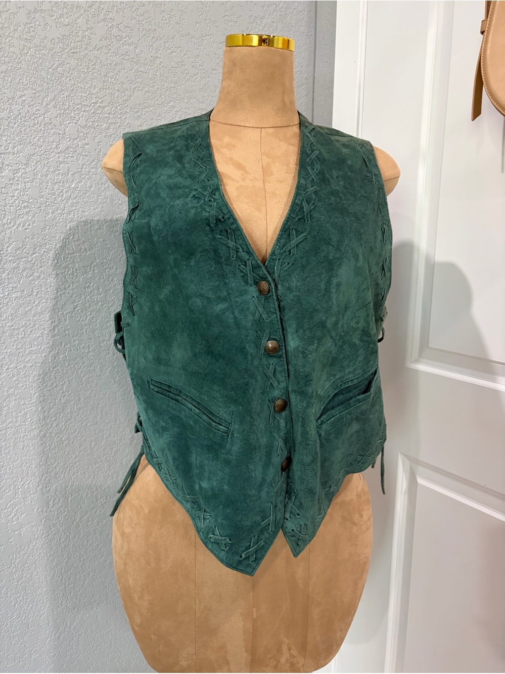 Bechamel Forest Green Suede Button-Front Vest